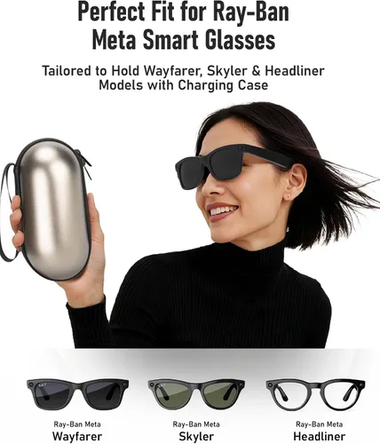 Vista 2 de Hard Smart Glasses Case Compatible with Ray-Ban Meta Wayfarer, Skyler, Headliner Models Travel Carrying Case