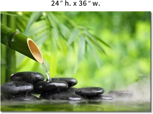 Vista 7 de Naturaleza muerta de spa verde con fuente de bambú y piedra zen en agua pintura de pared la imagen impresión en lienzo imágenes botánicas