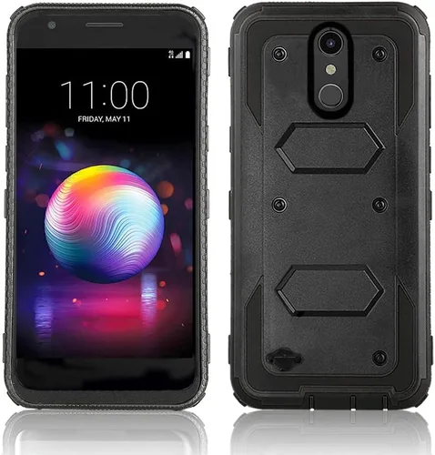 Vista 7 de Asuwish Funda de teléfono para LG K30 2018/Premier Pro LTE/Phoenix Plus/Harmony 2/K10/K11/Xpression cubierta híbrida a prueba de golpes cuerpo Negro