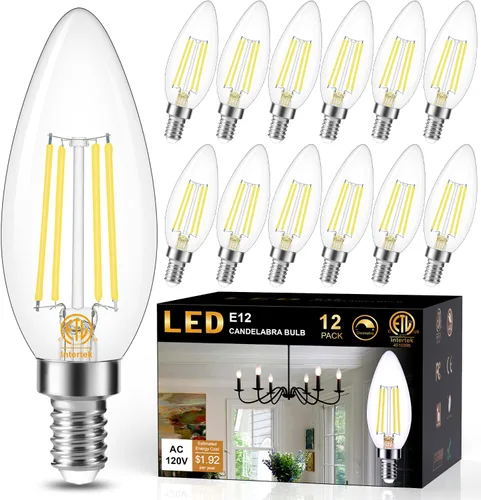 Vista 25 de Cotanic Bombilla LED regulable para candelabro de 2700 K, luz blanca cálida, base E12, equivalente a 60 W, bombilla tipo B con forma de vela