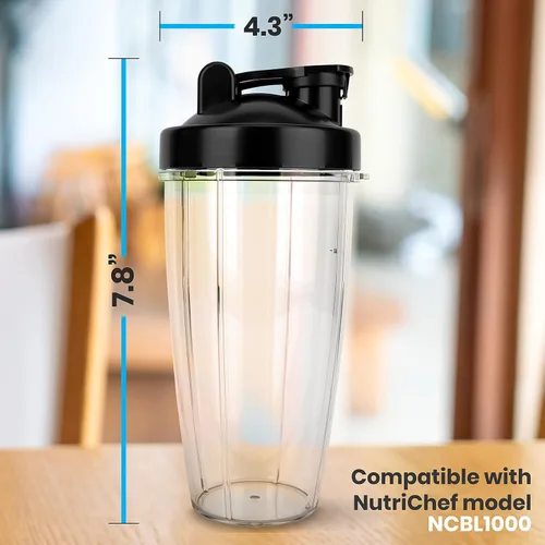 Vista 2 de NutriChef Vaso de mezcla grande de 24 onzas – Piezas de repuesto Contenedor de mezcla Tritan transparente con tapa para sorber y sellar, funciona