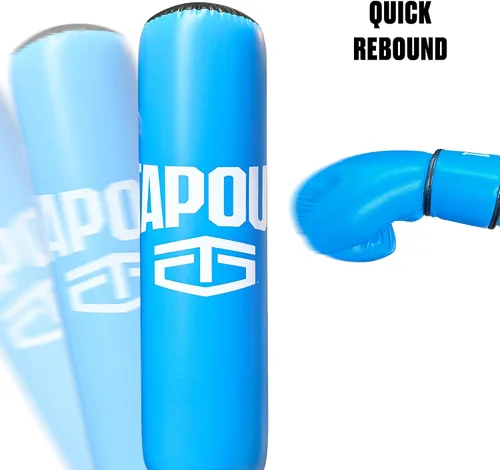 Vista 2 de TAPOUT Kit de boxeo azul para niños: guantes de 8 onzas, saco de boxeo inflable con bomba, bolsa de transporte de malla incluida