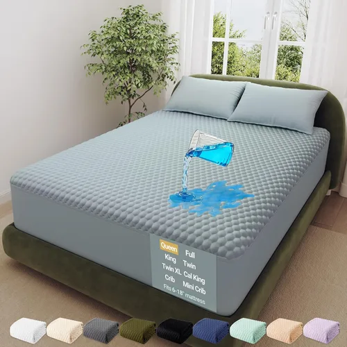 Vista 10 de OhGeni - Protector de colchón 100 % impermeable, almohadilla suave para colchón tamaño individual, resistente al pelo de mascotas y a la enuresis