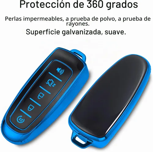 Vista 3 de para funda de llavero Ford con llavero de metal/cuero, estuche de llave de 5 botones de TPU, compatible con C-Max Edge Escape Expedition Explorer