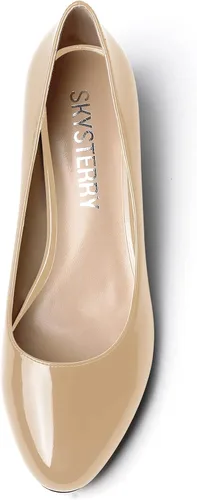 Vista 3 de SKYSTERRY Zapatos de vestir de oficina para mujer, punta redonda, carrete de patente, tacón bajo, zapatos de vestir de oficina de 1.5 pulgadas