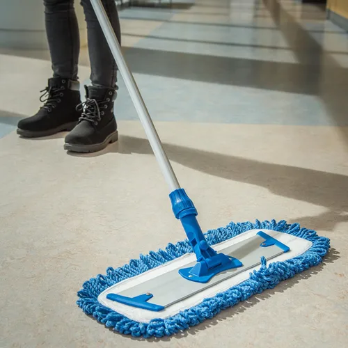 Vista 5 de FLO-PAC - Almohadilla para trapeador seco, flecos en bucle con centro de microfibra para limpieza de suelos y paredes, 18 pulgadas, azul