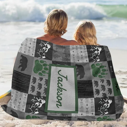 Vista 13 de Woodland - Manta de bebé personalizada para niños, manta de bebé personalizada con nombre Adventure Awaits Stuff recién nacido, regalo de guardería