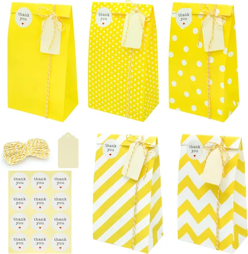 Vista 10 de SMINTINE Paquete de 30 bolsas de golosinas rosas con calcomanías de agradecimiento, etiquetas de papel, cuerda de algodón para panaderos, bolsas