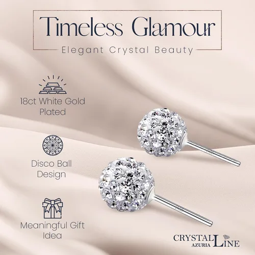 Vista 4 de Crystal Line Azuria - Aretes de plata de ley 925 con caja de bola de discoteca con cristales blancos colgantes para mujer