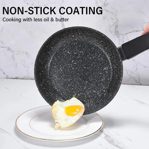 Vista 2 de CSK - Sartén antiadherente de 8 pulgadas con tapa, sartén antiadherente para huevos, sartén para tortilla con mango ergonómico y parte inferior