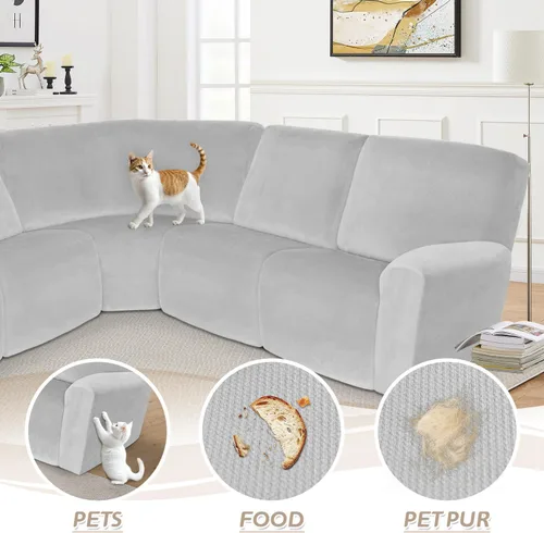 Vista 111 de Arfntevss Fundas de sofá seccional reclinable de terciopelo, Funda de sofá seccional de esquina para sofá reclinable, Funda elástica suave