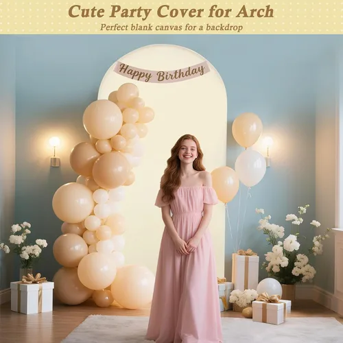 Vista 4 de Cubierta de fondo de arco de 7.2 pies, cubierta de arco de elastano beige, cubierta de soporte elástica con herramientas de atar globos para boda