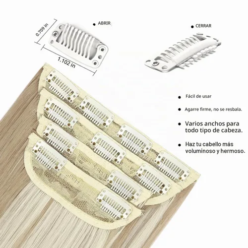 Vista 4 de Extensiones de cabello lacio con clip, suaves y gruesas (20 pulgadas, 4 unidades, 16H613#)