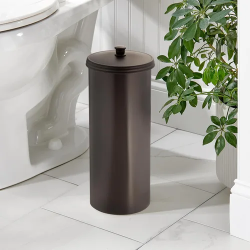 Vista 3 de iDesign Soporte independiente para papel higiénico de baño con tapa para 3 rollos adicionales, bronce Para 3 rollos adicionales