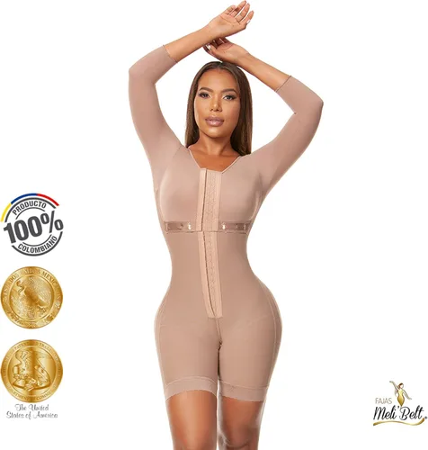 Vista 6 de Melibelt 2031 Fajas Colombianas Reductoras Y Moldeadoras - Fajas moldeadoras de reloj de arena para mujer con mangas y brasier Reloj de Arena