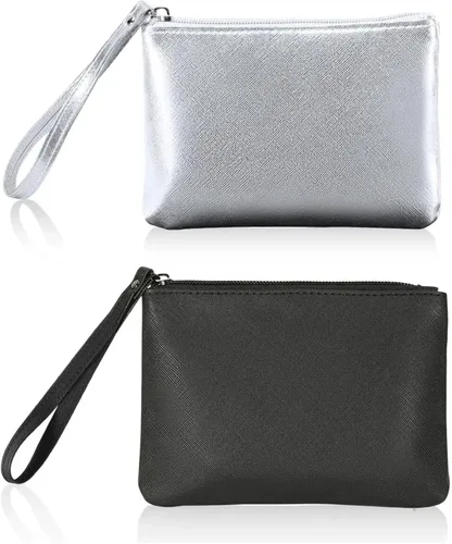 Vista 24 de Paquete de 2 pequeñas bolsas de maquillaje con cremallera para bolso, lápiz labial, organizador de maquillaje de viaje para mujeres, productos Negro
