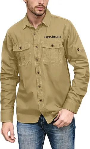 Vista 8 de Camisa de trabajo de manga larga con botones y ajuste regular para hombre con bolsillos