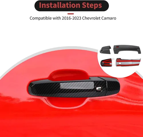 Vista 4 de CheroCar Compatible con Camaro - Cubierta para manija de puerta exterior, accesorios de decoración para exteriores compatibles con Chevrolet Camaro