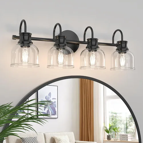 Vista 10 de Lámpara de tocador de baño de 3 luces, níquel cepillado, tradicional, clásica, con vidrio transparente, accesorios de iluminación de baño sobre