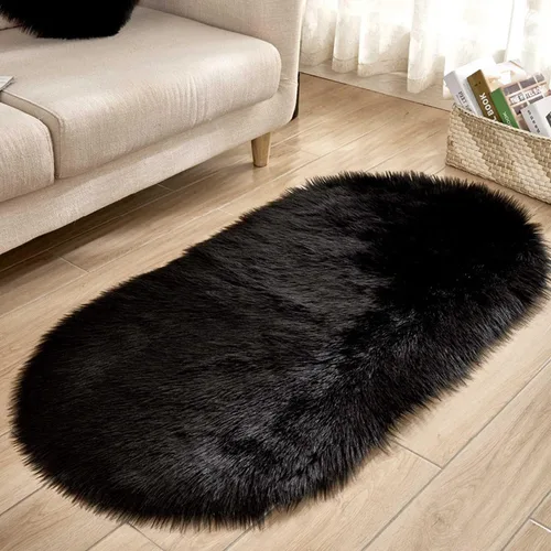 Vista 12 de CHITONE Alfombra ovalada de piel de oveja sintética, grande y larga, manta decorativa de piel sintética para cama, alfombra, tapete para sofá, Beige
