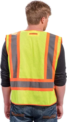 Vista 9 de Chaleco de seguridad de alta visibilidad, chaleco de seguridad ANSI Clase 2 con 5 bolsillos, amarillo con cierre de ajustable, malla transpirable
