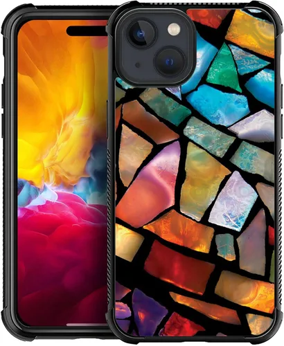 Vista 23 de ZHEGAILIAN Funda compatible con iPhone 15, fundas de caballo de baile de cristal de colores, parte trasera de vidrio templado+funda protectora