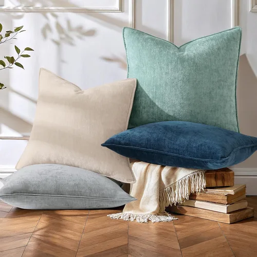 Vista 5 de decorUhome Juego de 4 fundas de almohada de verano de 18 x 18 pulgadas, fundas decorativas de felpilla neutra suave con diseño elegante para sala