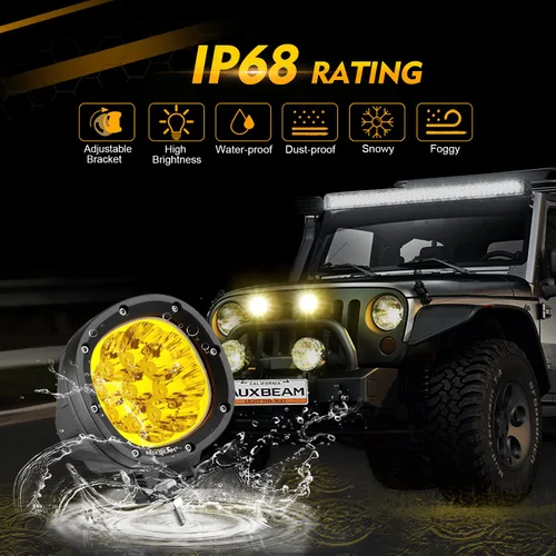 Vista 4 de Auxbeam Panel de interruptor de 8 bandas + luces LED redondas ámbar de 4 pulgadas y 90 W, luz de conducción redonda súper brillante con kit de arnés