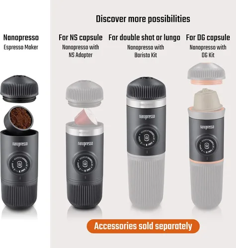 Vista 2 de WACACO Nanopresso Cafetera de Espresso Portátil con Funda, Mini Cafetera de Viaje, Perfecta para Camping, Viajes y Oficina (Elements Arctic Blue)