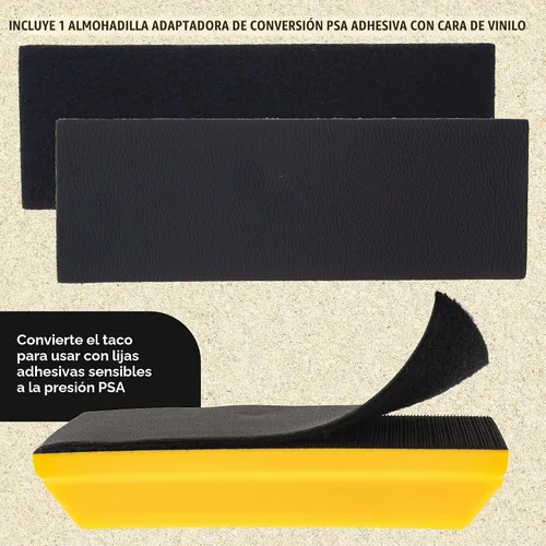 Vista 4 de Dura-Gold Serie Pro Rectangular de 10" x 2-3/4" Juego de Almohadilla de Lijado Manual con Respaldo de Gancho y Bucle y Adaptador de Conversión