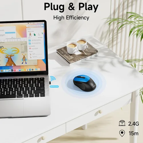 Vista 5 de memzuoix Wireless Mouse, 2.4GHz Nano Receiver, 3 DPI Levels (800/1200/1600), 6 Buttons, Compatible with PC/Mac/Laptop (Blue)