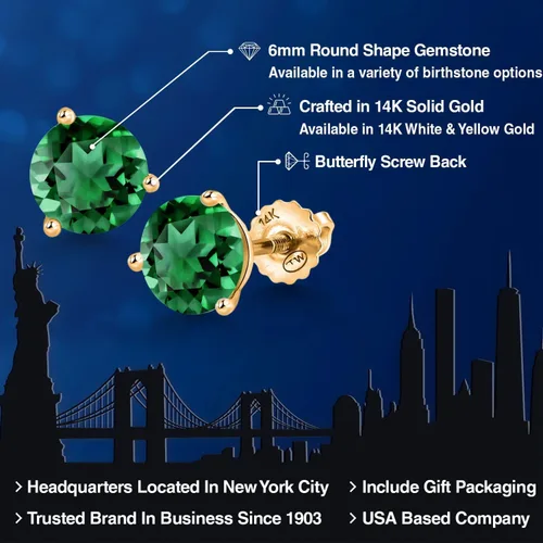 Vista 171 de Gem Stone King Aretes de Martini de oro amarillo de 14 quilates Aretes de tuerca de 3 puntas para mujeres y hombres Redondos de 0.236 pulgadas