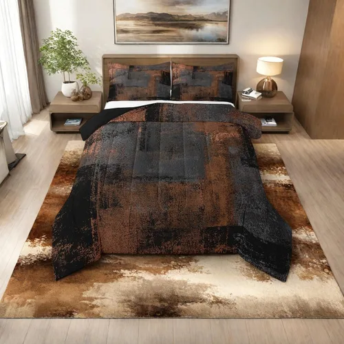 Vista 26 de Erosebridal - Juego de ropa de cama con edredón a cuadros de retazos tamaño individual, aguada geométrica en cuadrícula, conjunto retro grunge