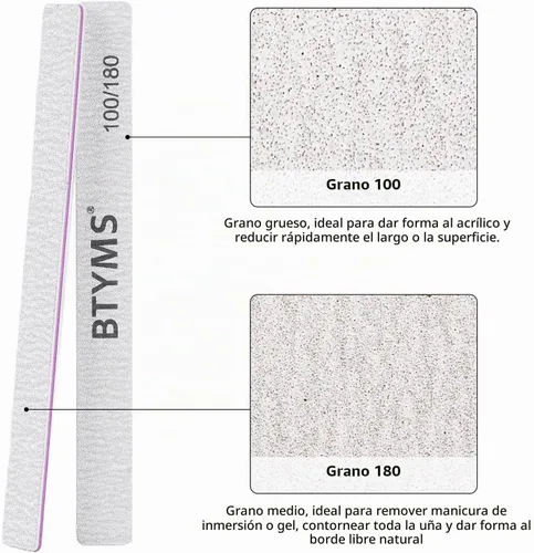 Vista 3 de BTYMS 30 unidades de limas de uñas de grano 100/180 y pulidoras profesionales de doble cara, herramienta de manicura para uñas acrílicas