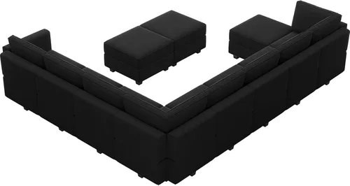 Vista 9 de Belffin Sofá modular modular con asiento de almacenamiento, sofá en forma de U de gran tamaño, sofá modular de terciopelo con terciopelo otomano