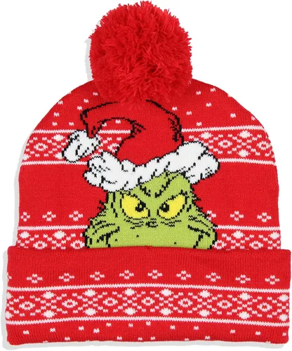 Vista 3 de Dr. Seuss The Grinch Who Stole Christmas - Juego de bufanda de punto y gorro de pompón, Rojo