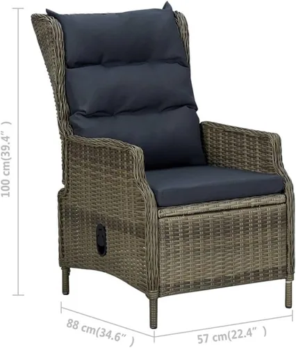 Vista 9 de Afuera Living 3 Piece Poly Rattan Garden Lounge Set, Black/Brown Finish, Weather-Resistant PE Rattan, Adjustable Backrests, Polyester Cushions