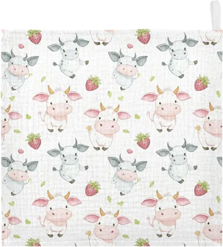 Vista 9 de Toallas de algodón para bebé, toallas de baño unisex para recién nacidos, toallitas naturales para piel delicada, 11.8 x 11.8 pulgadas, paquete de 5