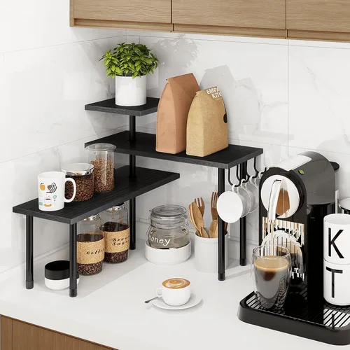 Vista 6 de Homode Estante organizador de encimera de baño, organizador de encimera de cocina, soporte de madera de 3 niveles para colocar sobre el fregadero