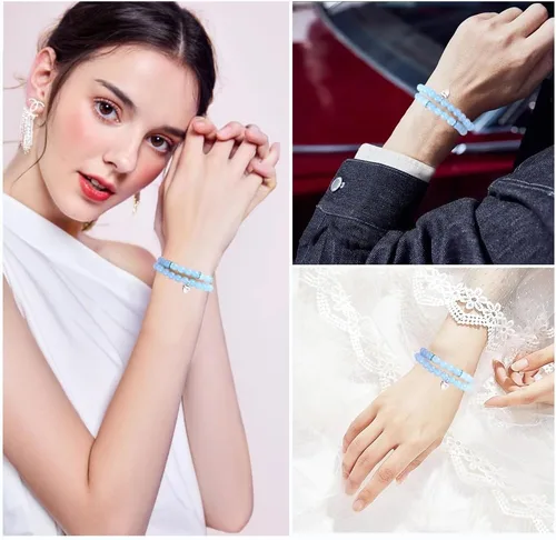 Vista 8 de 2 pulseras de cuentas naturales para mujer, gemas semipreciosas, pulseras de cristal curativo de 0.315 in con tarjetas, pulsera elástica ajustable