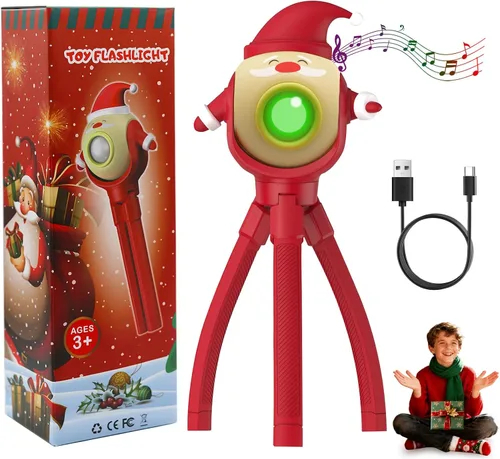 Vista 10 de Linterna de Navidad para niños, juguete de regalo - Papá Noel, pulpo plegable con soporte, LED con 8 modos de color y 8 canciones, regalo para niños