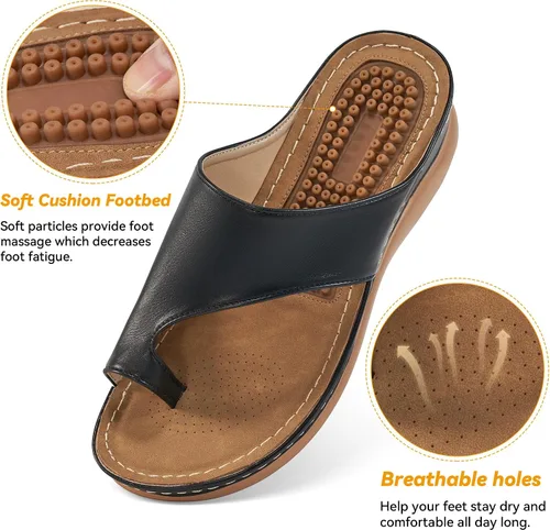 Vista 17 de Sandalias ortopédicas de cuña para mujer: cómodas y elegantes sandalias de verano para mujer, cómodas y casuales para caminar con plataforma
