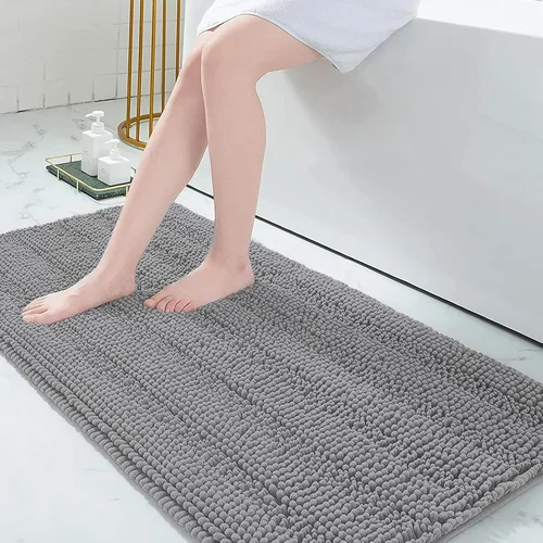 Vista 124 de Grandaily Alfombras de baño de felpilla a rayas de 24 x 16 pulgadas, extra gruesas y suaves, absorbentes, parte trasera de goma, alfombra de ducha