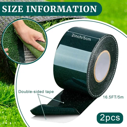 Vista 2 de Gersoniel 2 rollos de cinta de césped de doble cara de 2 pulgadas x 16.5 pies para alfombra de césped artificial, cinta de césped artificial
