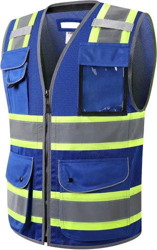 Vista 28 de JKSafety Chaleco de seguridad frontal con cremallera de alta visibilidad Clase 2 de 9 bolsillos con tiras reflectantes, cumple con las normas