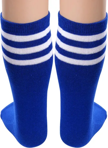 Vista 7 de Dxhycc 3 pares de calcetines a rayas hasta la rodilla, calcetines de fútbol para niños, calcetines deportivos de algodón para la escuela, calcetines
