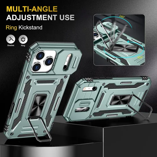 Vista 2 de Funda compatible con iPhone17 Pro con soporte, cubierta de cámara y protector de pantalla HD, doble capa a prueba de golpes, protección contra