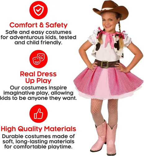 Vista 3 de Morph Disfraz de vaquera para niñas, disfraz de vaca para niñas, disfraz de Halloween rosa occidental para niñas