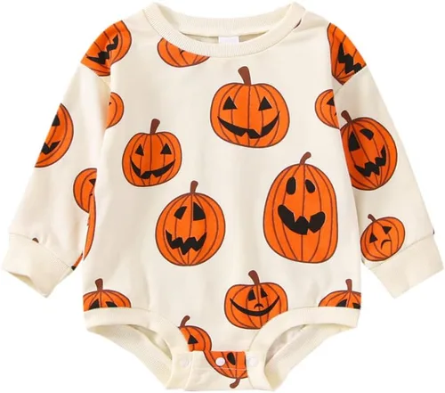 Vista 23 de Ropa de Halloween para bebé niña, sudadera con estampado de calabaza, mameluco de burbujas, lindo traje de Acción de Gracias de otoño