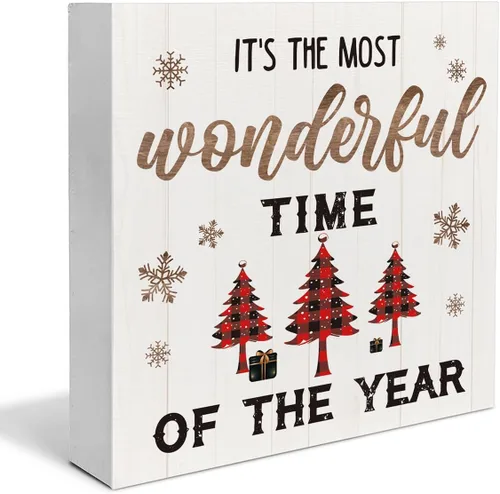Vista 11 de Señal de madera de Navidad 2024 para el hogar, decoración familiar, decoración de mesa de Navidad de 5 x 5 pulgadas